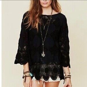 Free People Crochet Patchwork Tunic Top